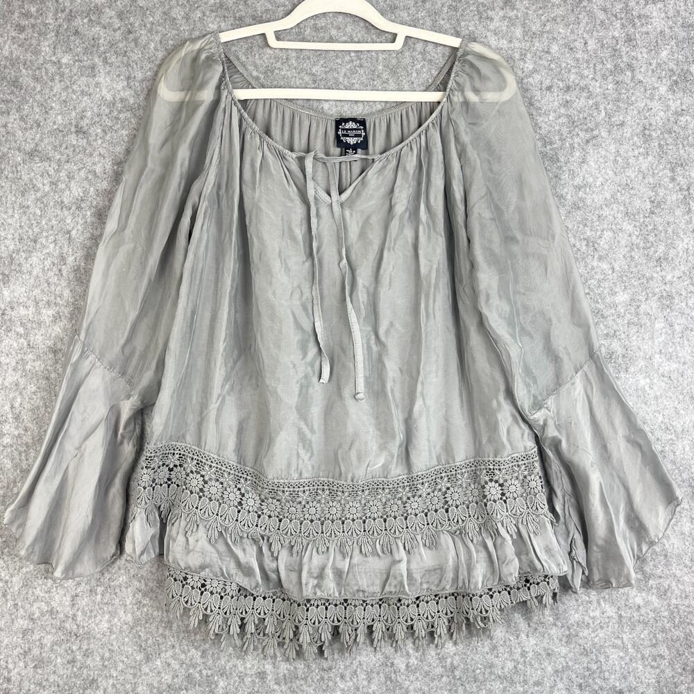 Le Marais Silk Top Womens Small Gray Crochet Layered Dainty Fairy Italy Made